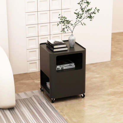 Nordic Iron Tray Rolling 2-Cabinet Nightstand — White