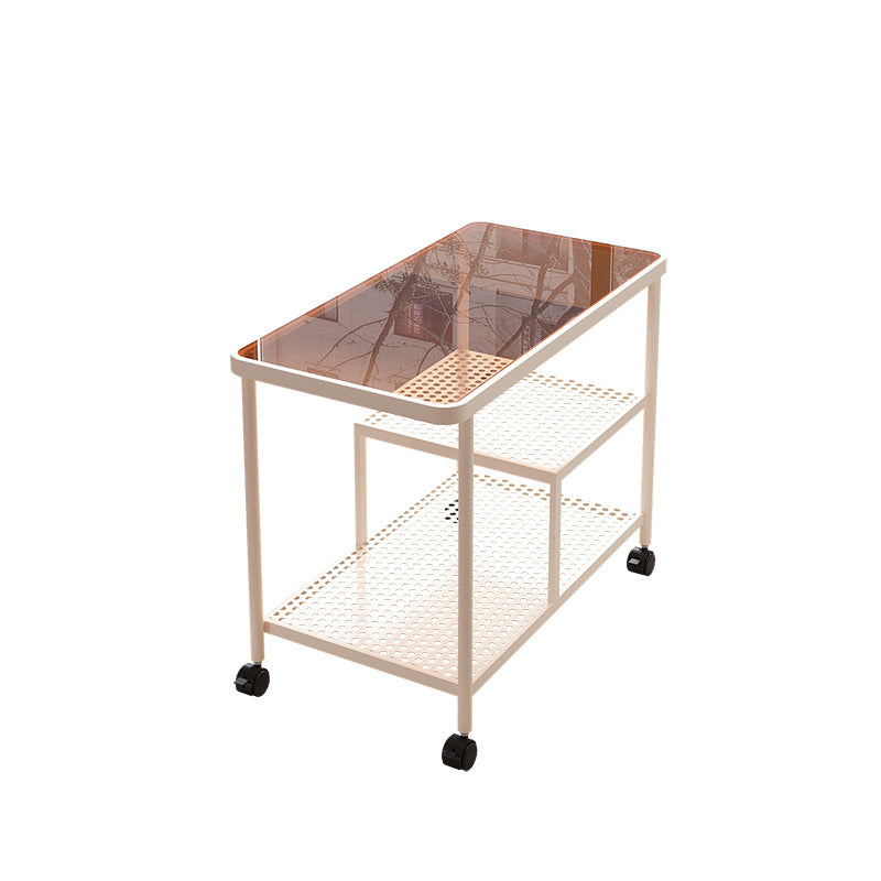 Contemporary Glass Metal 3-Tier Movable End Table
