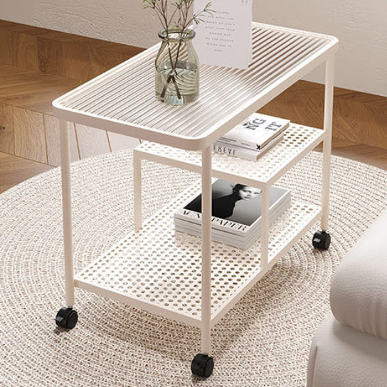 Contemporary Glass Metal 3-Tier Movable End Table
