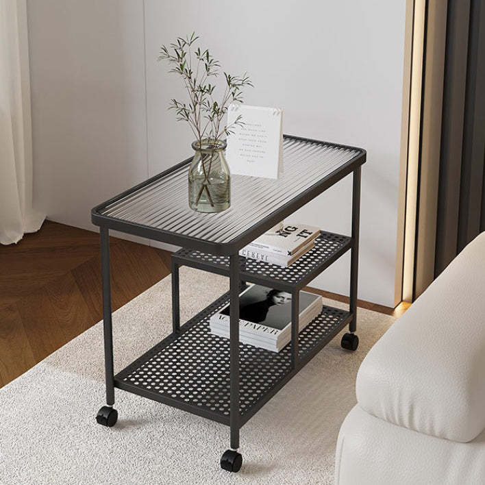 Contemporary Glass Metal 3-Tier Movable End Table