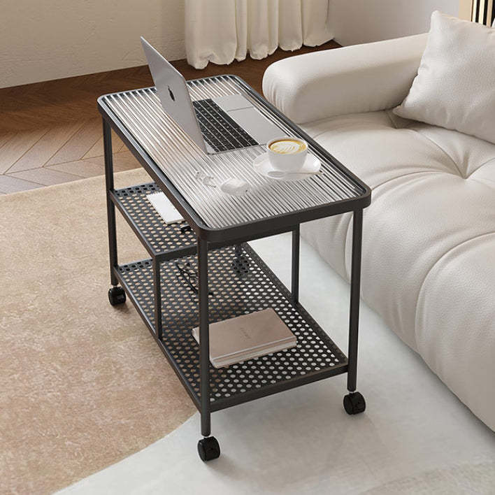 Contemporary Glass Metal 3-Tier Movable End Table