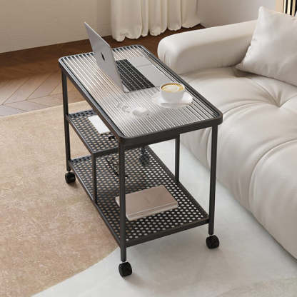 Contemporary Glass Metal 3-Tier Movable End Table