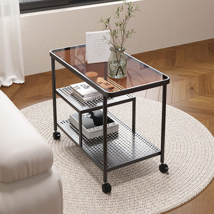 Contemporary Glass Metal 3-Tier Movable End Table