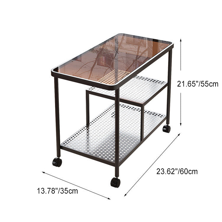 Contemporary Glass Metal 3-Tier Movable End Table — Black Frame + Changhong Glass Table Top