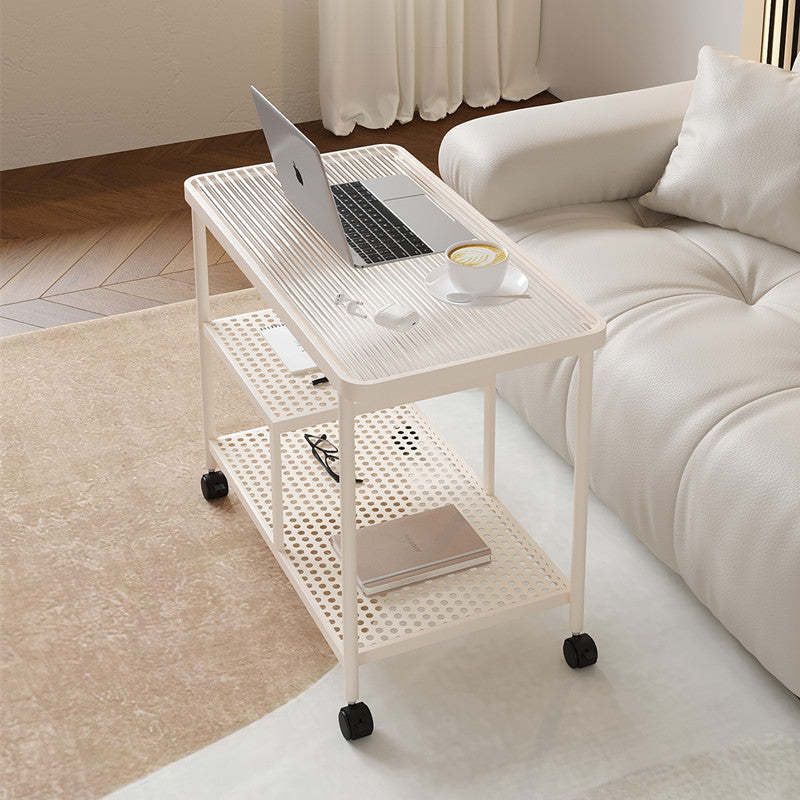 Contemporary Glass Metal 3-Tier Movable End Table
