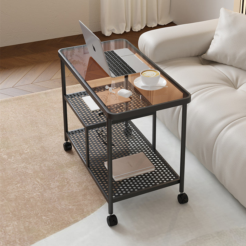 Contemporary Glass Metal 3-Tier Movable End Table — White Frame + Changhong Glass Table Top