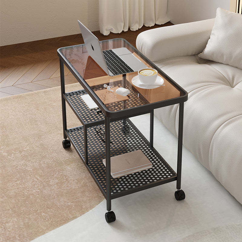 Contemporary Glass Metal 3-Tier Movable End Table — White Frame + Changhong Glass Table Top