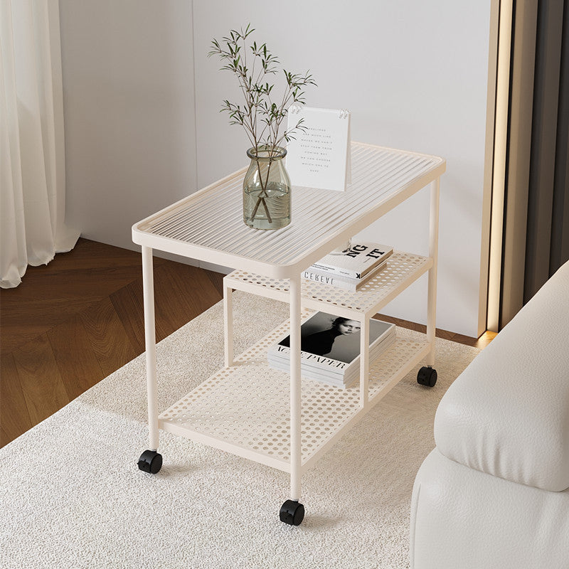 Contemporary Glass Metal 3-Tier Movable End Table