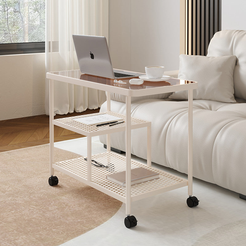 Contemporary Glass Metal 3-Tier Movable End Table