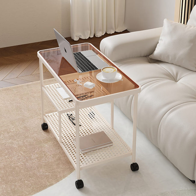 Contemporary Glass Metal 3-Tier Movable End Table