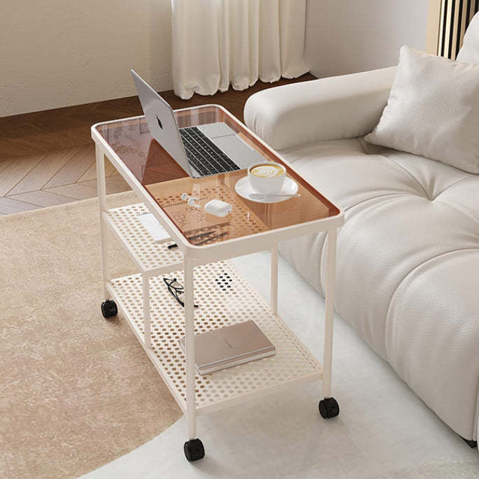 Contemporary Glass Metal 3-Tier Movable End Table
