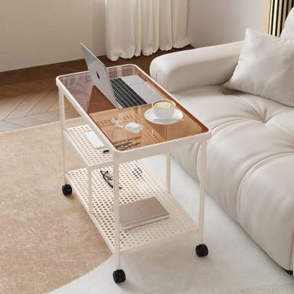Contemporary Glass Metal 3-Tier Movable End Table