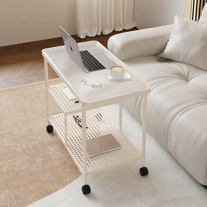 Contemporary Glass Metal 3-Tier Movable End Table