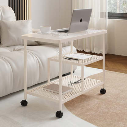 Contemporary Glass Metal 3-Tier Movable End Table