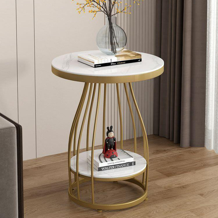 Contemporary Round Engineered Wood Steel 2-Tier End Table