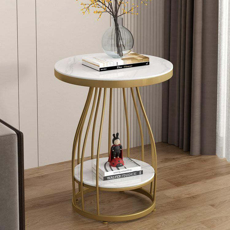 Contemporary Round Engineered Wood Steel 2-Tier End Table