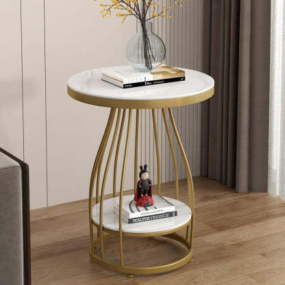 Contemporary Round Engineered Wood Steel 2-Tier End Table