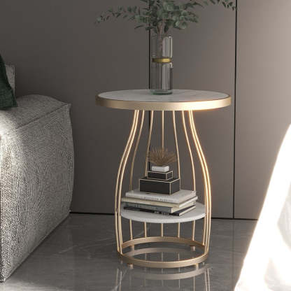 Contemporary Round Engineered Wood Steel 2-Tier End Table