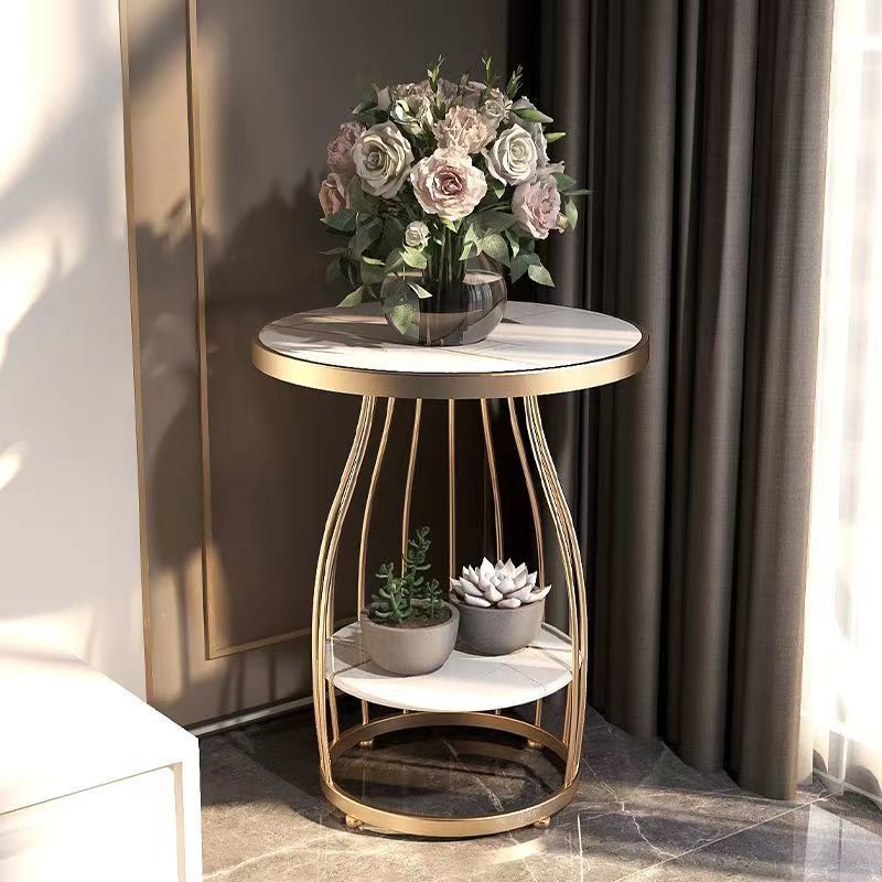 Contemporary Round Engineered Wood Steel 2-Tier End Table