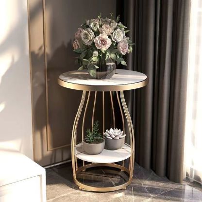 Contemporary Round Engineered Wood Steel 2-Tier End Table
