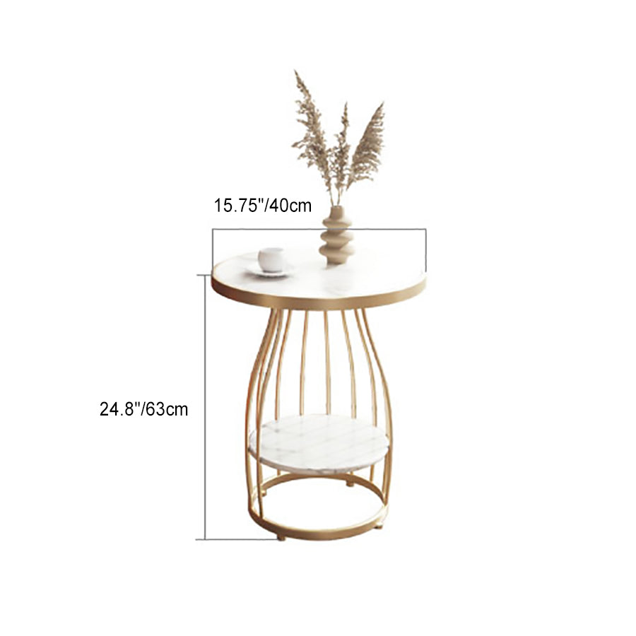 Contemporary Round Engineered Wood Steel 2-Tier End Table