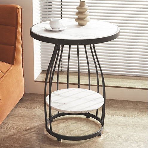 Contemporary Round Engineered Wood Steel 2-Tier End Table — Gold Frame