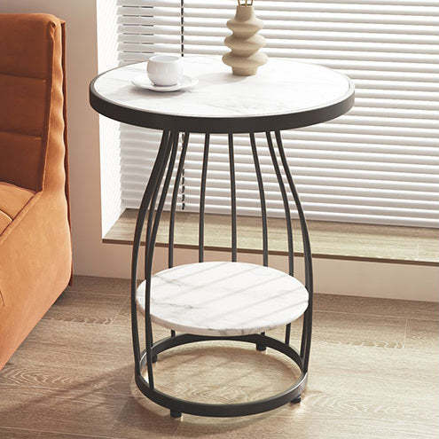 Contemporary Round Engineered Wood Steel 2-Tier End Table — Gold Frame