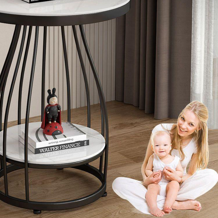 Contemporary Round Engineered Wood Steel 2-Tier End Table