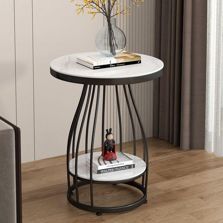 Contemporary Round Engineered Wood Steel 2-Tier End Table