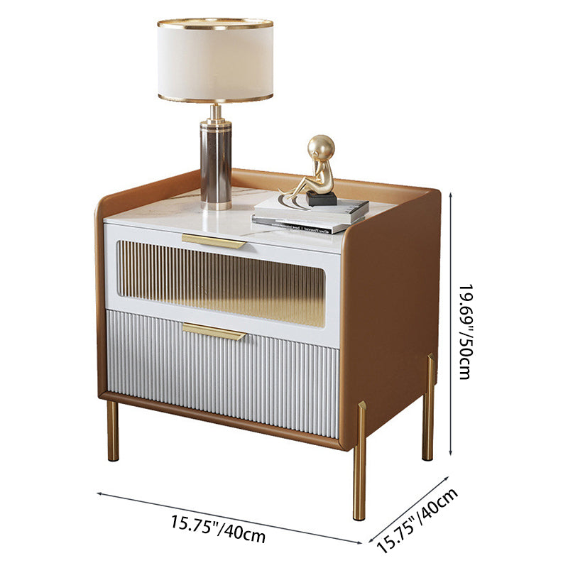 Nordic Sintered Stone 2-Drawer Nightstand — Orange