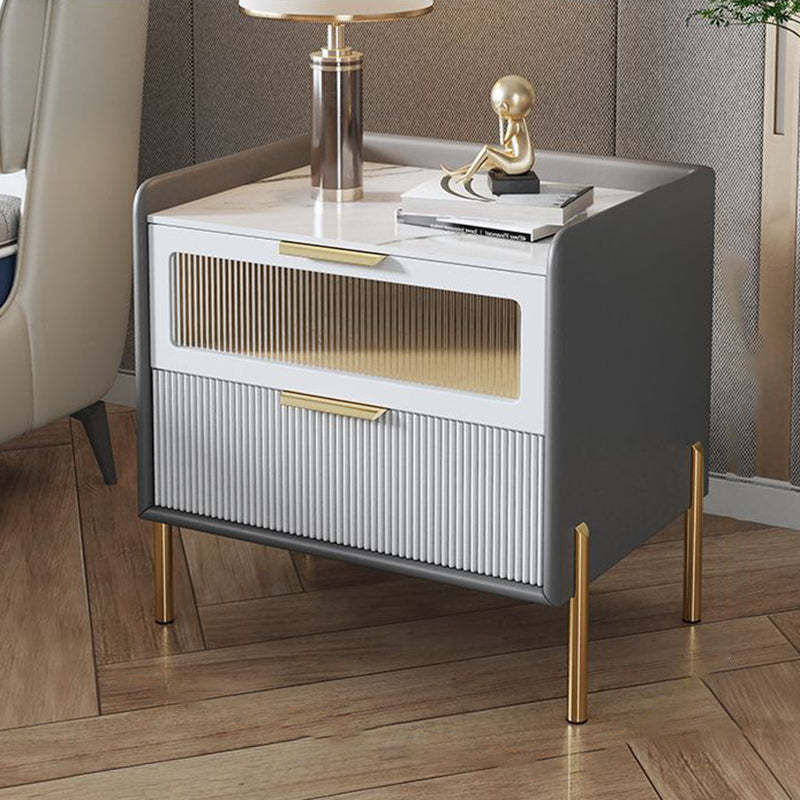 Nordic Sintered Stone 2-Drawer Nightstand — Gray