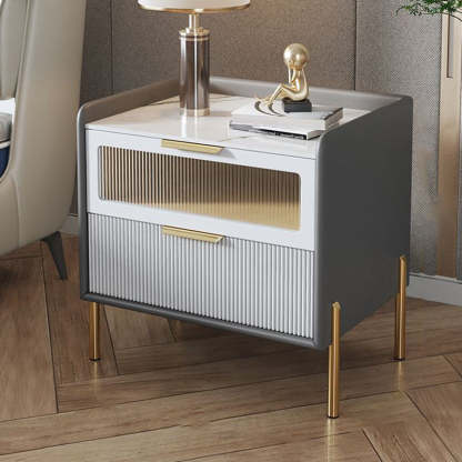 Nordic Sintered Stone 2-Drawer Nightstand — Gray