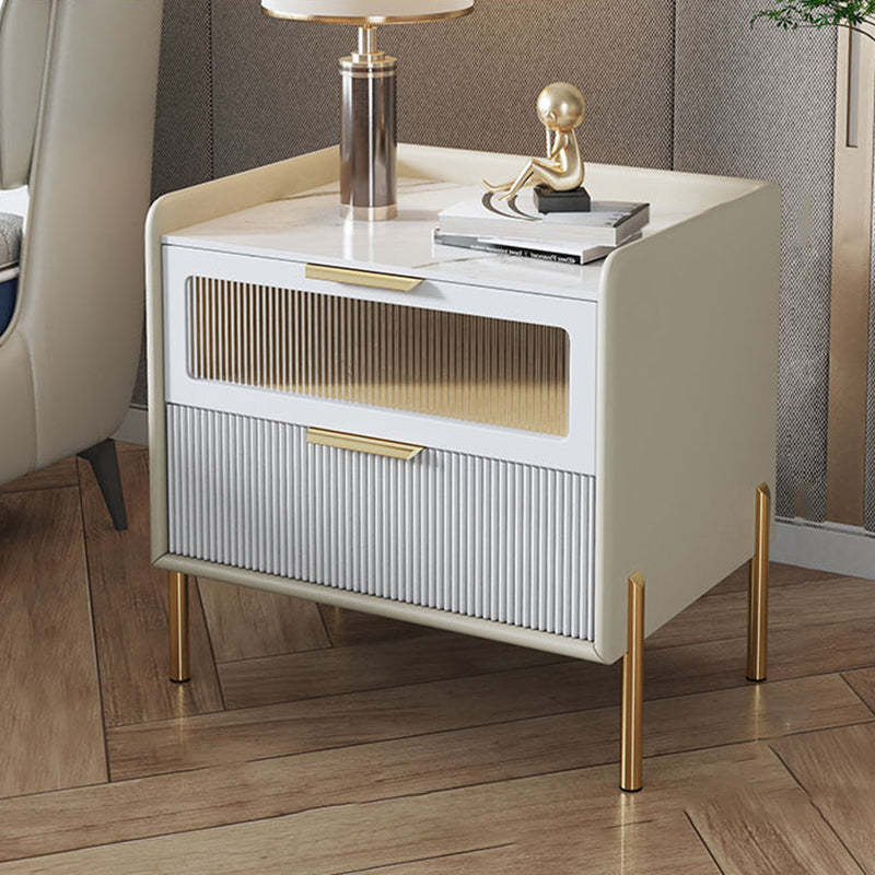 White stone sintered 2-drawer nightstands - nordic