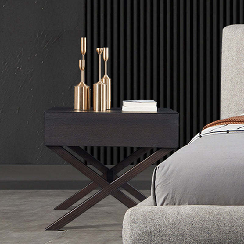 Contemporary Crossed-Leg Wood Nightstand — Black