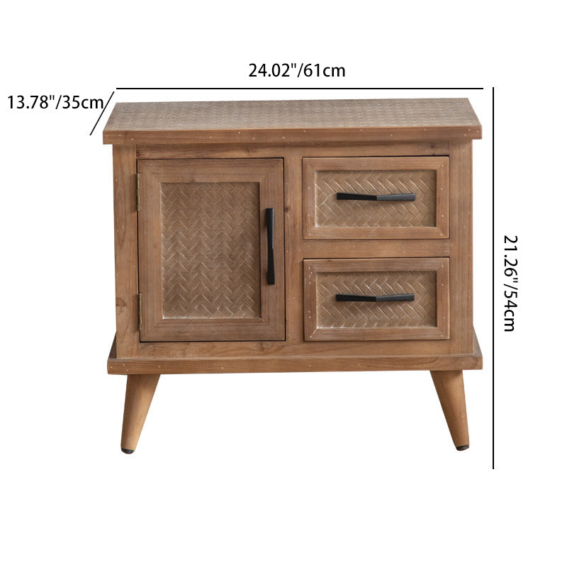 Retro Solid Wood 2-Drawer Nightstand