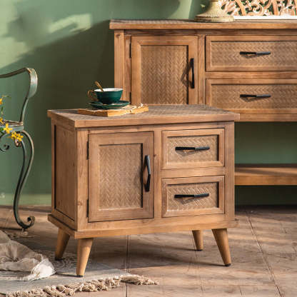 Retro Solid Wood 2-Drawer Nightstand