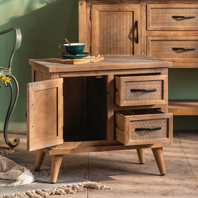 Retro Solid Wood 2-Drawer Nightstand