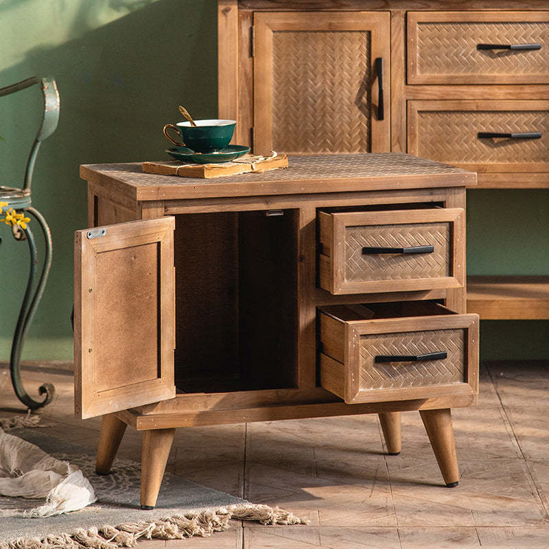 Retro Solid Wood 2-Drawer Nightstand