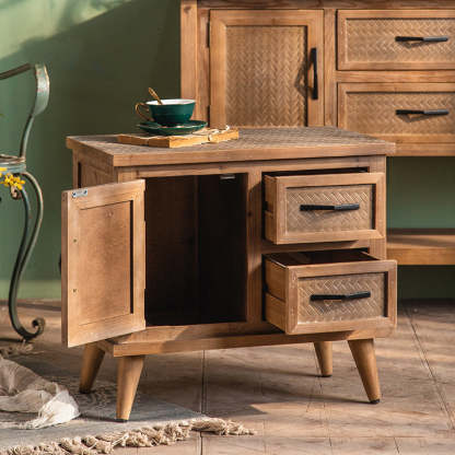 Retro Solid Wood 2-Drawer Nightstand