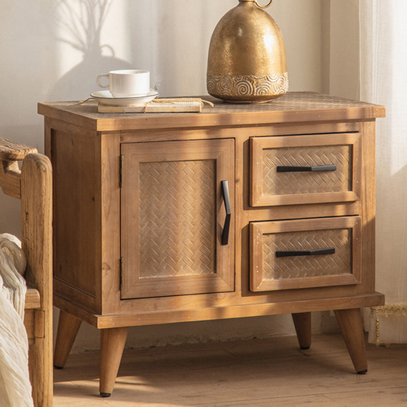 Retro Solid Wood 2-Drawer Nightstand