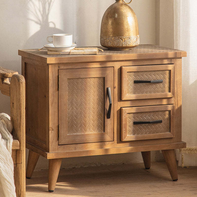 Retro 2-drawer wood metal nightstands