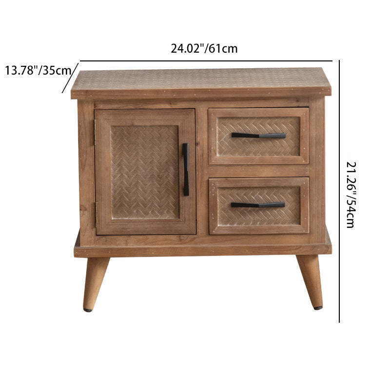 Retro Solid Wood 2-Drawer Nightstand