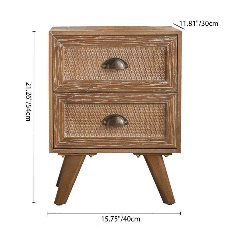 Retro Solid Wood 2-Drawer Nightstand