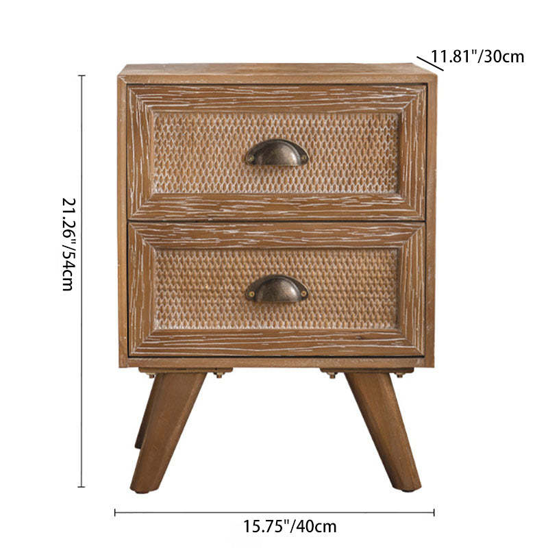 Retro Solid Wood 2-Drawer Nightstand