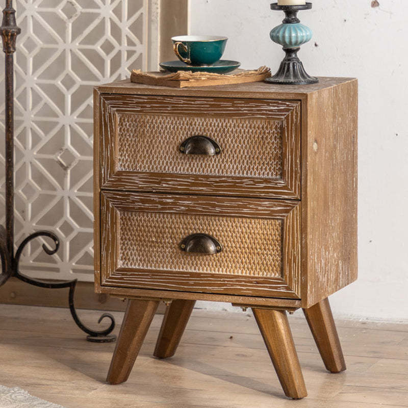 Retro Solid Wood 2-Drawer Nightstand — A