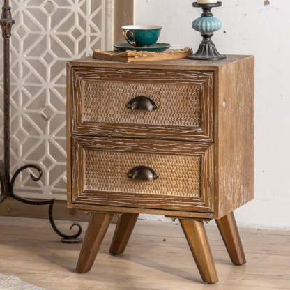 Retro Solid Wood 2-Drawer Nightstand — A