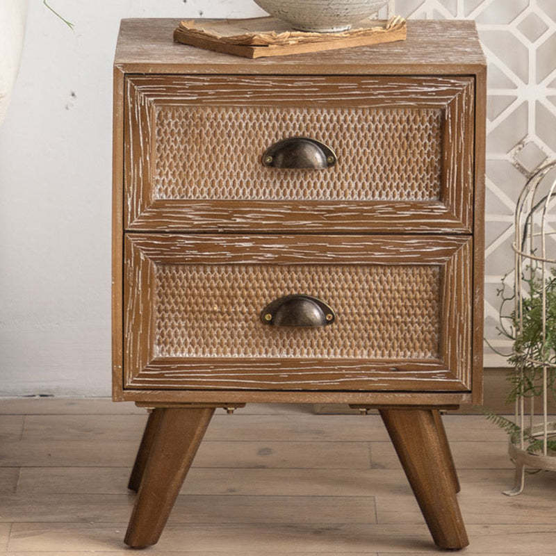 Retro Solid Wood 2-Drawer Nightstand