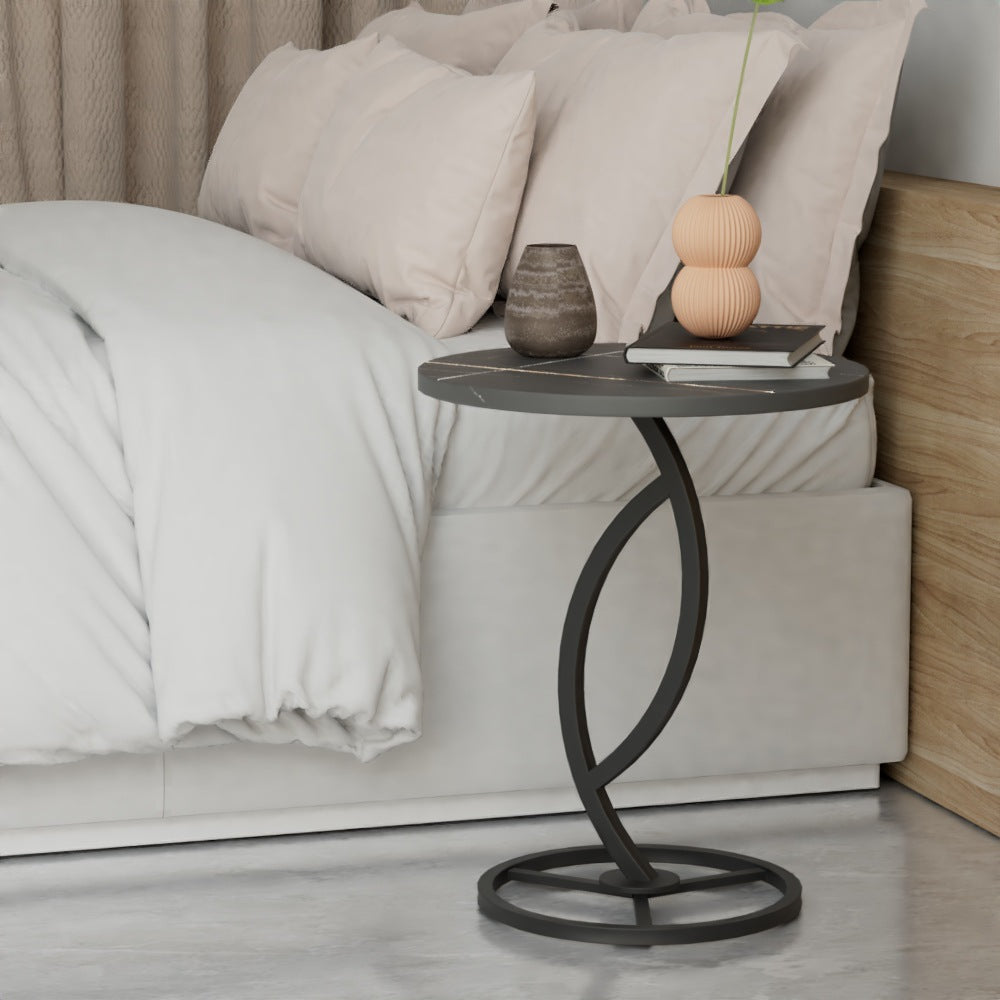 Contemporary Sintered Stone Steel End Table