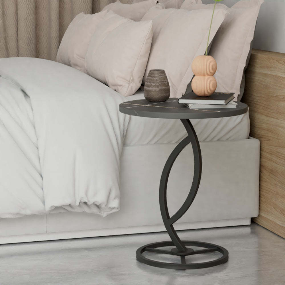 Contemporary Sintered Stone Steel End Table