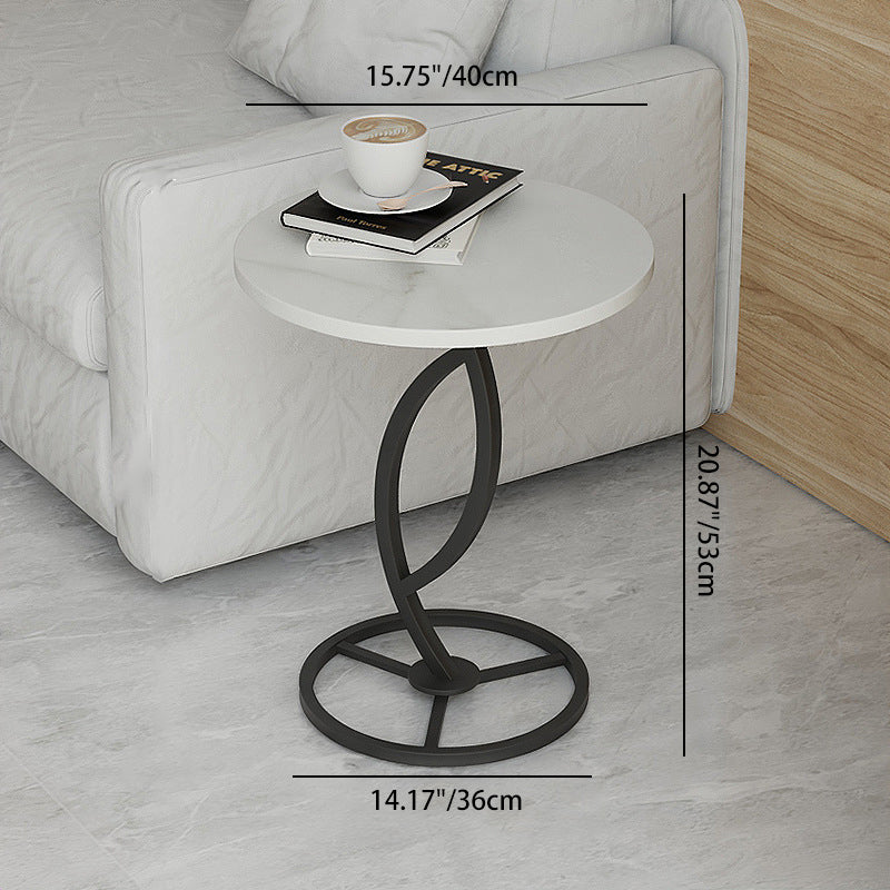 Contemporary Sintered Stone Steel End Table — Gold Frame +Snow Mountain White Table Top